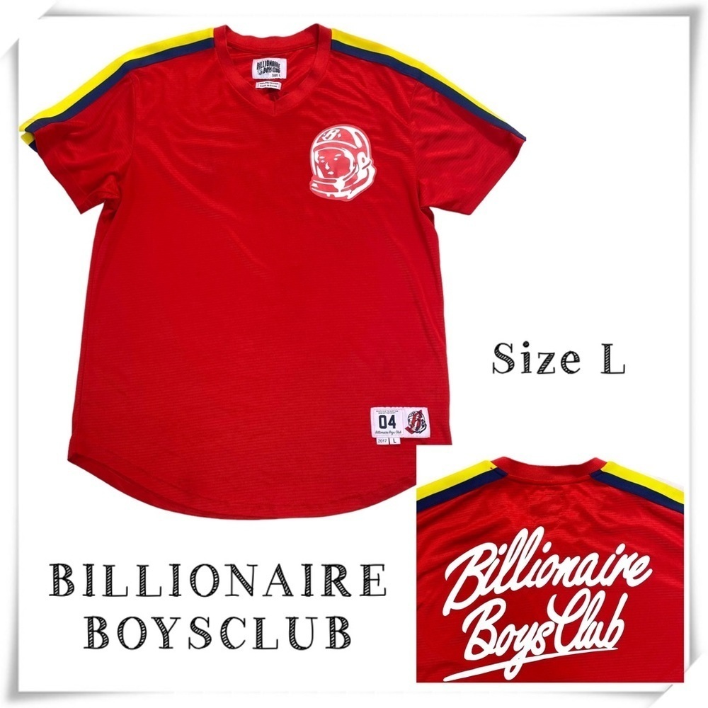 BILLIONAIRE Boys club Logos No.4 2017 Jersey V-Neck Short Sleeve Shirt Red Sz L